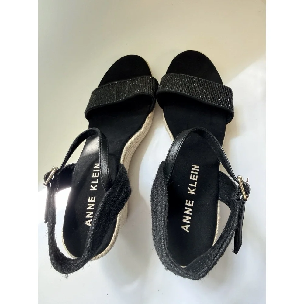 Retro Anne Klein Shoes Women's Wylie Wedge Sandal Sz 8.5 Pinup Rockabilly Black